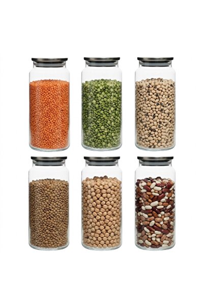 ÖZ HOME 6 Pcs 1300 ml Vacuum Glass Jar with Metal Lid for Food Storage Container