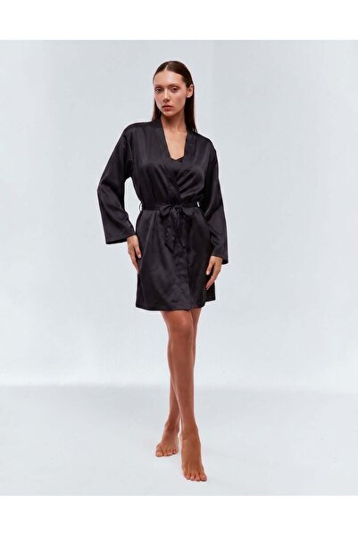 valeza Reagan Black Satin Dressing Gown