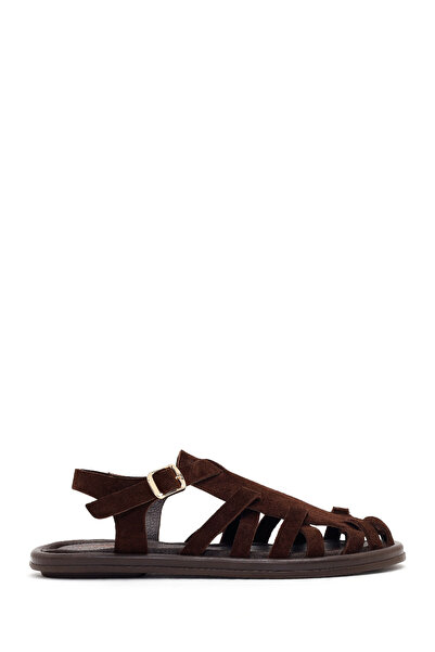 Derimod Women's Brown Buckle Suede Leather Sandals 26Sfd132210