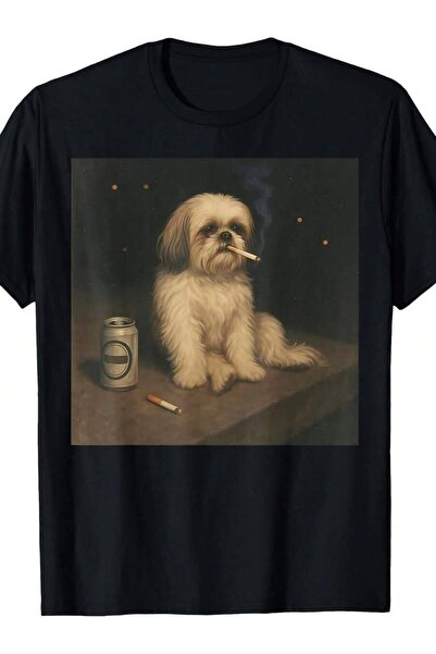 k222 Retro And Drinking Graphic-Shirt - Fun Vintage Dog Pattern Short Sleeve,...