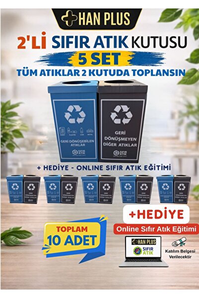 HAN PLUS Geri Dönüşüm Kutusu - İkili Set, 5 Takım (Toplam 10 Adet) + Online S...