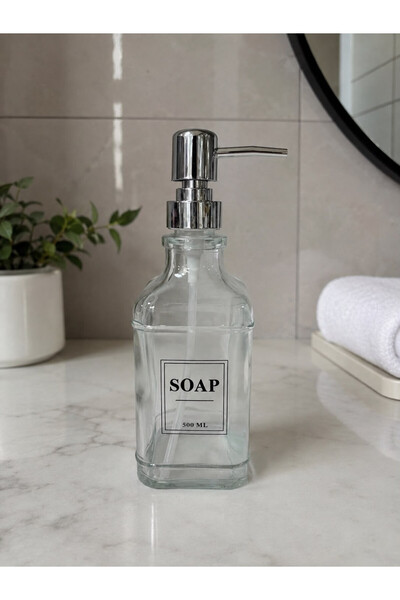 FAVORA Glass Square Liquid Soap Dispenser with Silver Lid 500 ml