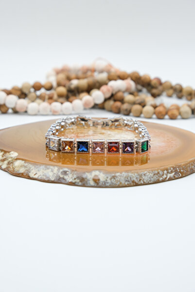 Serenite Collection Rainbow Silver Color Baguette Zircon Bracelet