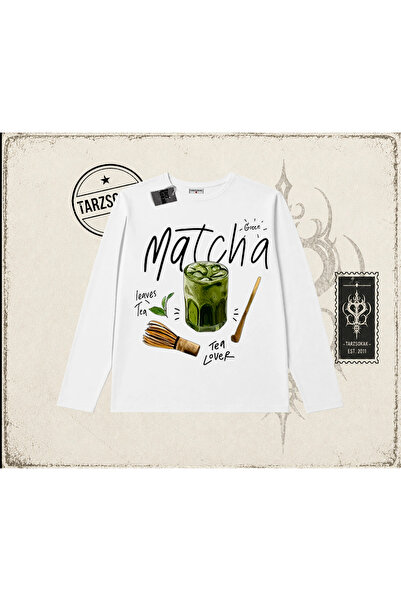Tarzsokak Unisex Matcha Biskilet Yaka Long Sleeve Beyaz