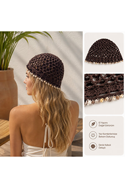 YASERSEA Women's Brown Seashell Detailed Mesh Knitted Hair Bandana Beach Hair...