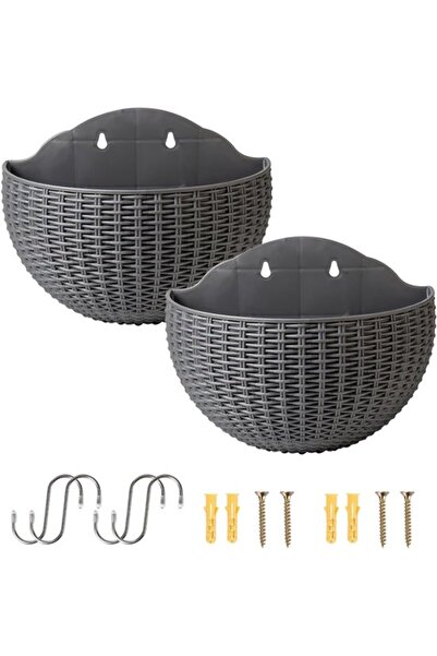 STARSTAR 2pc Semi-Round Plastic Hanging Wall Planter Baskets with Screws & Ho...