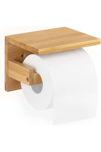 STARSTAR Toilet paper holder with bamboo shelf, toilet paper holder with tray...