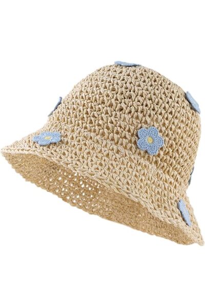 STARSTAR Straw Hat for Baby Girls, Summer Beach Hat with Lace Bow (49-52 cm)