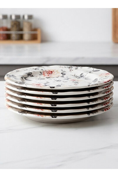 Claytan Earthenware Jasper Chop Plate Floral Pattern, 12.1 Inch, White (Set o...