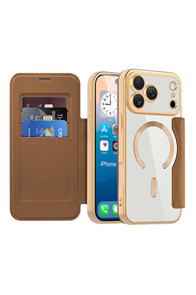 Techsuit Калъф за iPhone 17 Pro Max, SmartMag Book Case, син - кафяв