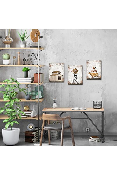 HOME MODE 30x40 cm 3 Panel Gallery Wrapped Canvas | Farmhouse Wall Art | Barn...
