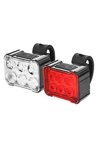 STARSTAR Bicycle light set (front and rear), USB charging, 8+12 modes, waterp...