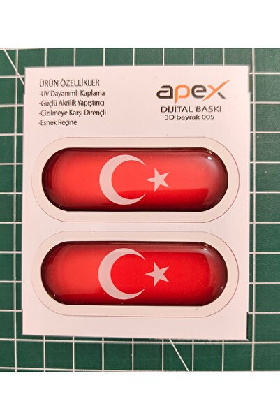 apex dijital 3d damla etiket 21mmx62mm 2 adet türk bayrağı