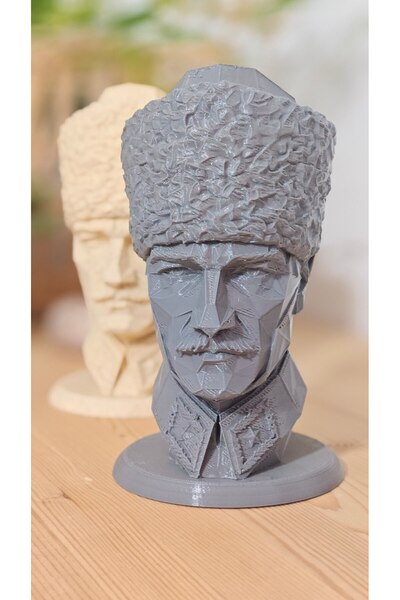 3D Baskı Geometrik Atatürk Heykeli - Dekoratif Masaüstü Ofis Biblosu
