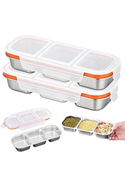 STARSTAR Stainless Steel Snack Box 2-Pack with 3 Compartments 600 ml Food Sto...