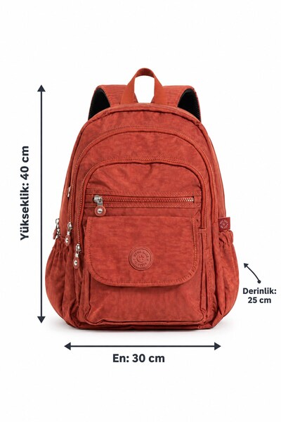 Paul Brand Unisex Velora Günlük Kullanıma Uygun Çok Bölmeli Geniş Hacimli Krinkıl Kumaş Bordo Sırt Çantası Okul Boy