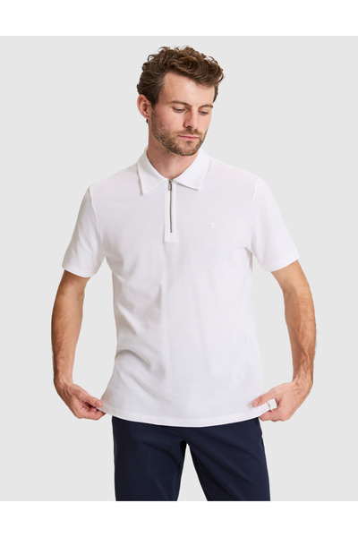 Pierre Cardin White Regular Fit Zippered Polo Collar T-Shirt 50334988-Vr013