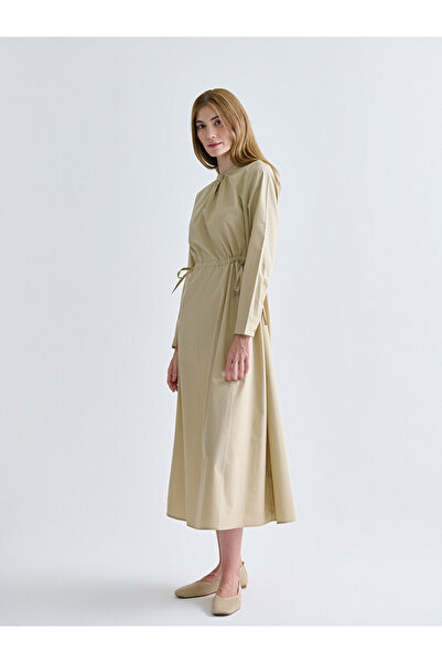 LC Waikiki Grandad Collar Ruched Poplin Dress