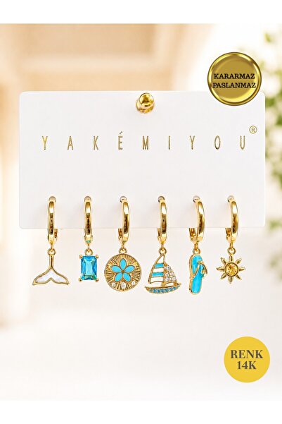 POKAK Özel Seri 6'lı 14K Gold Kaplama Suya Dayanıklı Güneş Yelkenli Balina Ku...