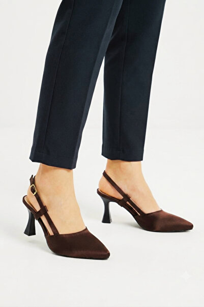 mihra home Olivia Women's Brown Plain Satin Open Back 7 cm Heeled Shoes Mhr5304