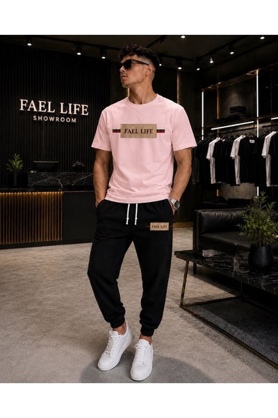 FAEL LİFE Unisex Wide Cut T-Shirt and Trackpants Striped Printed Set