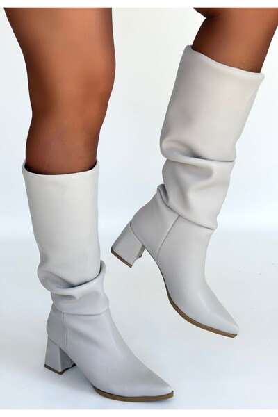 ALFA AKSESUAR 03 Pitay Beige Leather Heeled Boots