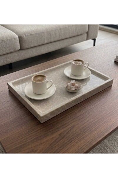 İNCEİSDESİGN Monoblock Tek Parça Bej Mermer Tepsi Sunumluk Organizer 17,5 x 3...
