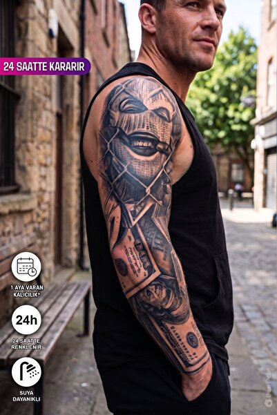 BP Tattoo 1 Ay Kalıcı Tam Kol Geçici Dövme - 24 Saatte Kararan Maskeli Figür ...