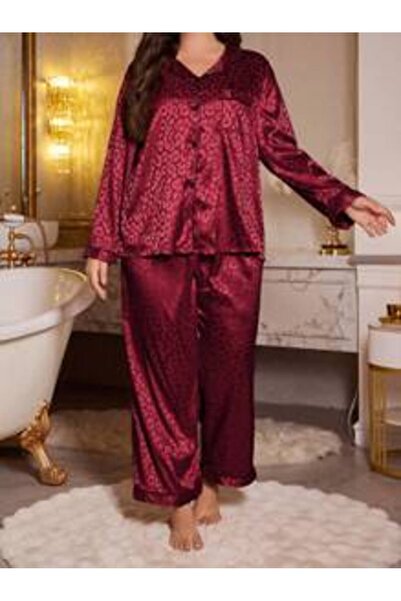 OEM Pijama din satin mărime plus, cu rever și buzunar elegant, în pijama boga...