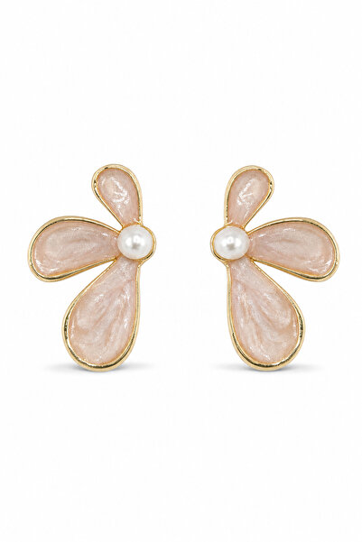 Jack Ferrero Yellow Tone Floral Motif Pearl Detailed Stylish Bijouterie Earrings
