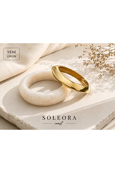 SOLÉORA COAST Mermer Desenli Kemik Bileklik & Altın Renk Kelepçe Bileklik Seti