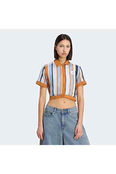 adidas Summer Glow Striped Cropped Polo Kadın Tişört
