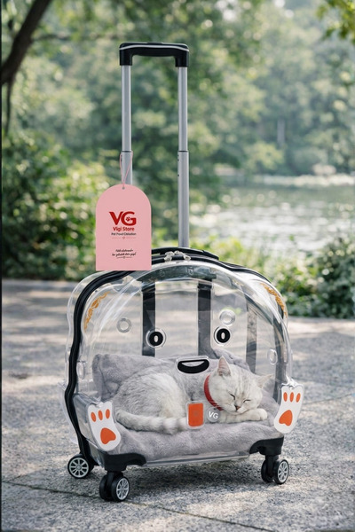 VİGİ STORE VG Şeffaf Tekerlekli ve Çekçekli Kedi Köpek Taşıma Valizi Büyük Model