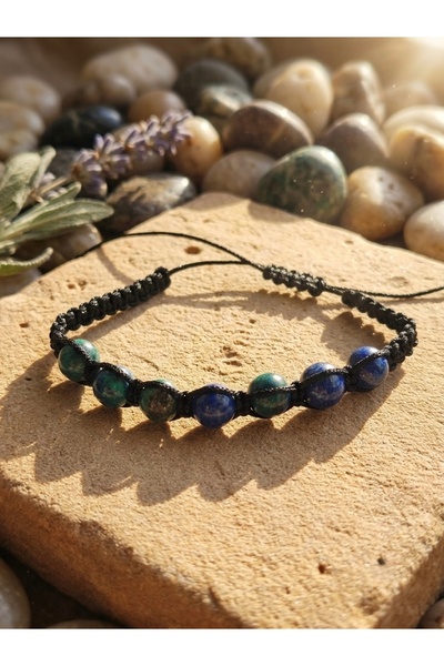 Meneva Aksesuar Special Design Handmade Lapis Lazuli & Chrysocolla Natural St...