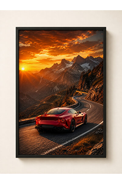 Miutic Print Studio Tablou decorativ auto Mașină sport roșie Mountain Pass, î...