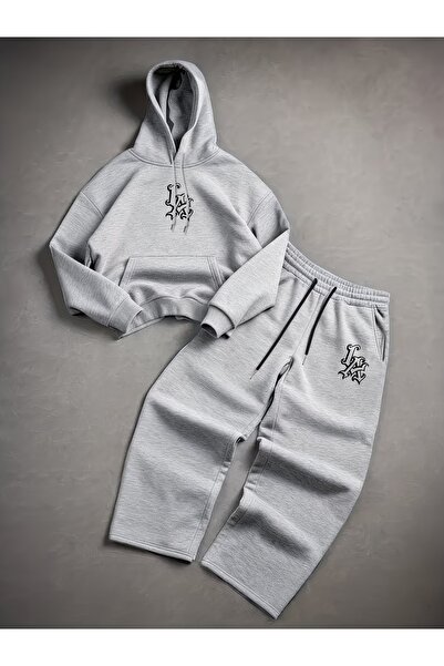 macklin Unisex Women's Men's L a Design Printed Oversize 3 Thread Hooded Swea...