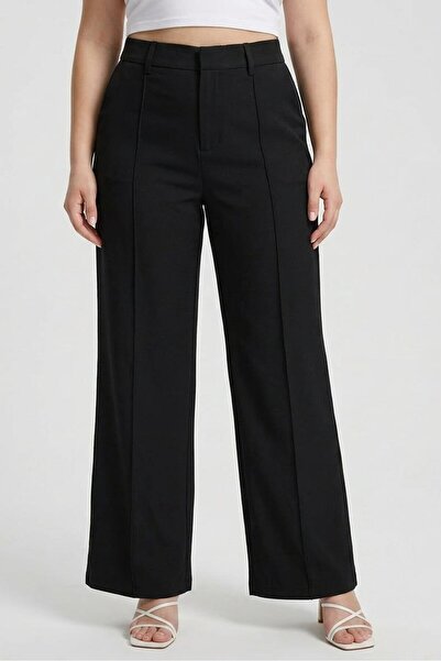 London Fog Women Regular Fit Plain Wide Leg Pants, Black