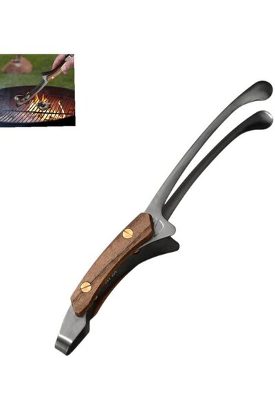 STARSTAR 1-Piece BBQ Pliers, meat fish grill salad tongs, black with hanging ...