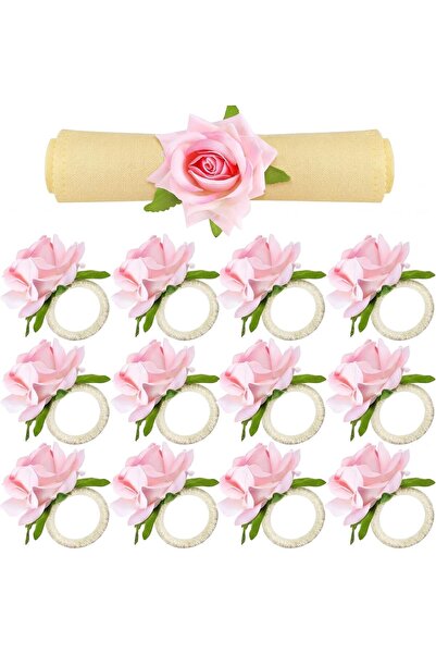 STARSTAR 12 Pink Floral Napkin Rings - Spring Handmade Flower Napkin Rings, R...