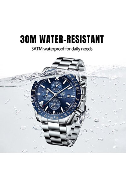 Benyar BY Watch for Men Silver Stainless Steel Mens Watches 30M Waterproof An...