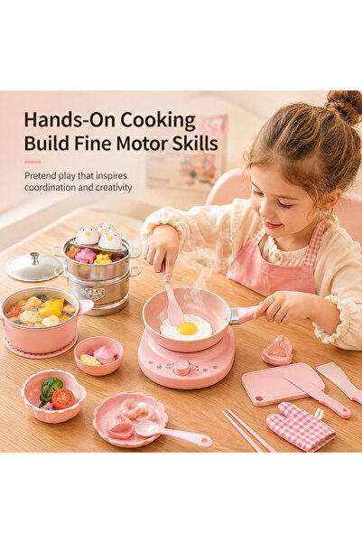 Axpeih 48 Piece Mini Kitchen Toy Set for Kids Pink Pretend Cooking Playset wi...