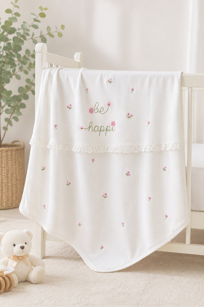 Mou&Kou 100% Cotton Floral Embroidered Interlock Baby Blanket 85X90 cm 4 Seas...