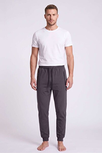 OBJE Men's Anthracite Sweatpants with Back Zipper Pockets and Zipper Closure