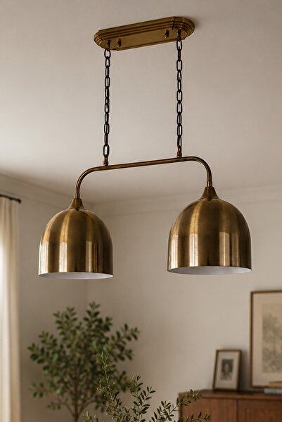 Bamyum Deep Brillar İkili Eskitme Metal Rustik E27 Salon Yemek Masası Sarkıt ...