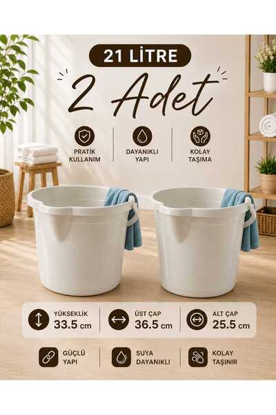 zemihra Kapaksız Su Kovası 21 Litre Kırık Beyaz Temizlik Kovası 2'li Set Kapa...