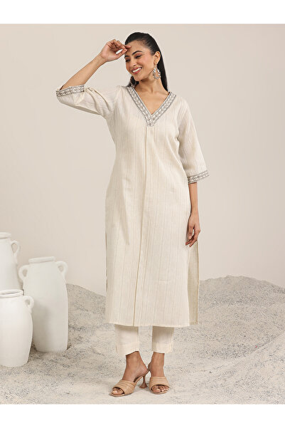 Libas By Styli Off White Printed cotton blend Straight Kurta
