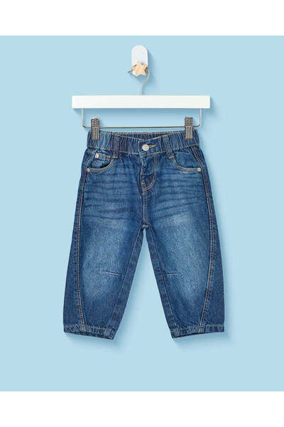 REDTAG Infant Boys Blue Wash Cut And Sew Wide Leg Jeans