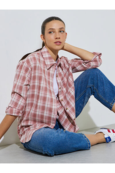 Styli Pink Longline Plaid Oversized Shirt