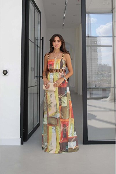 Havoş Colorful Tropical Pattern Beaded Dress