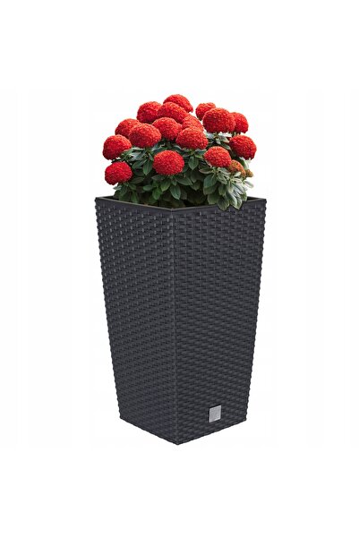 Deco4Home Jardinieră ghiveci de grădină antracit înaltă ratan balcon 42cm ins...